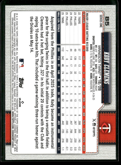 2026 Topps Series 1 Kody Clemens #85