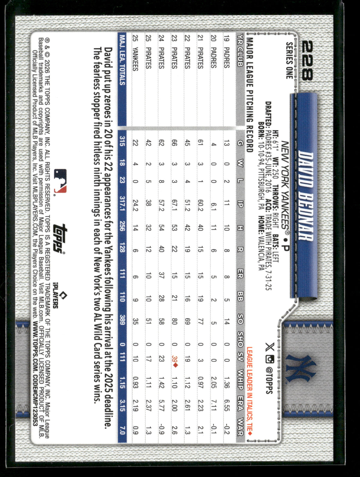 2026 Topps Series 1 David Bednar #228