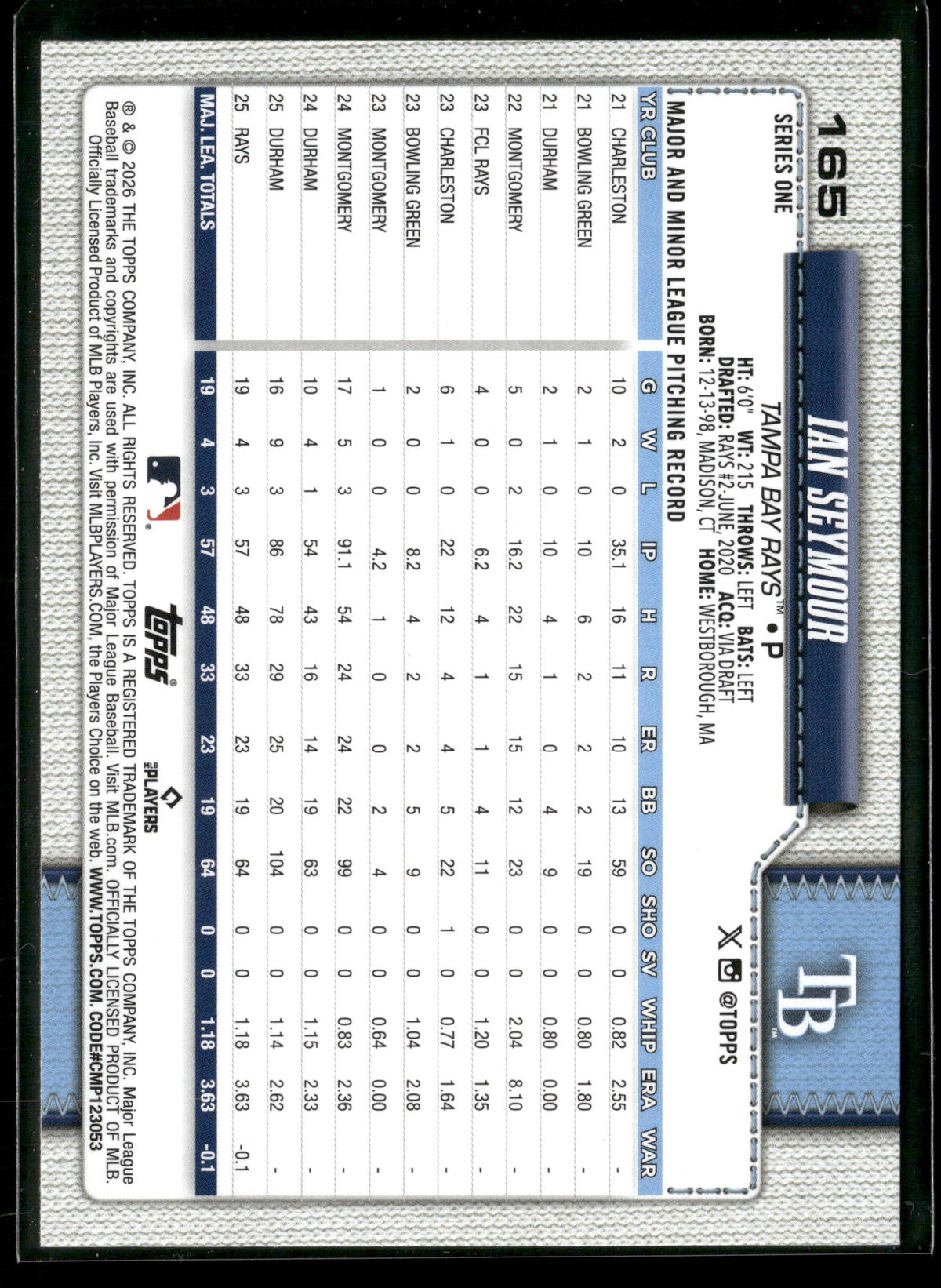 2026 Topps Series 1 Ian Seymour #165 RC