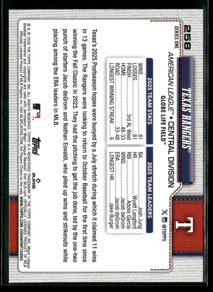2026 Topps Series 1 Texas Rangers #258