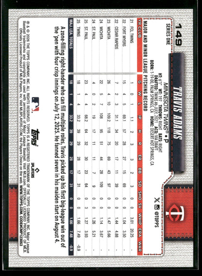 2026 Topps Series 1 Travis Adams #149 RC