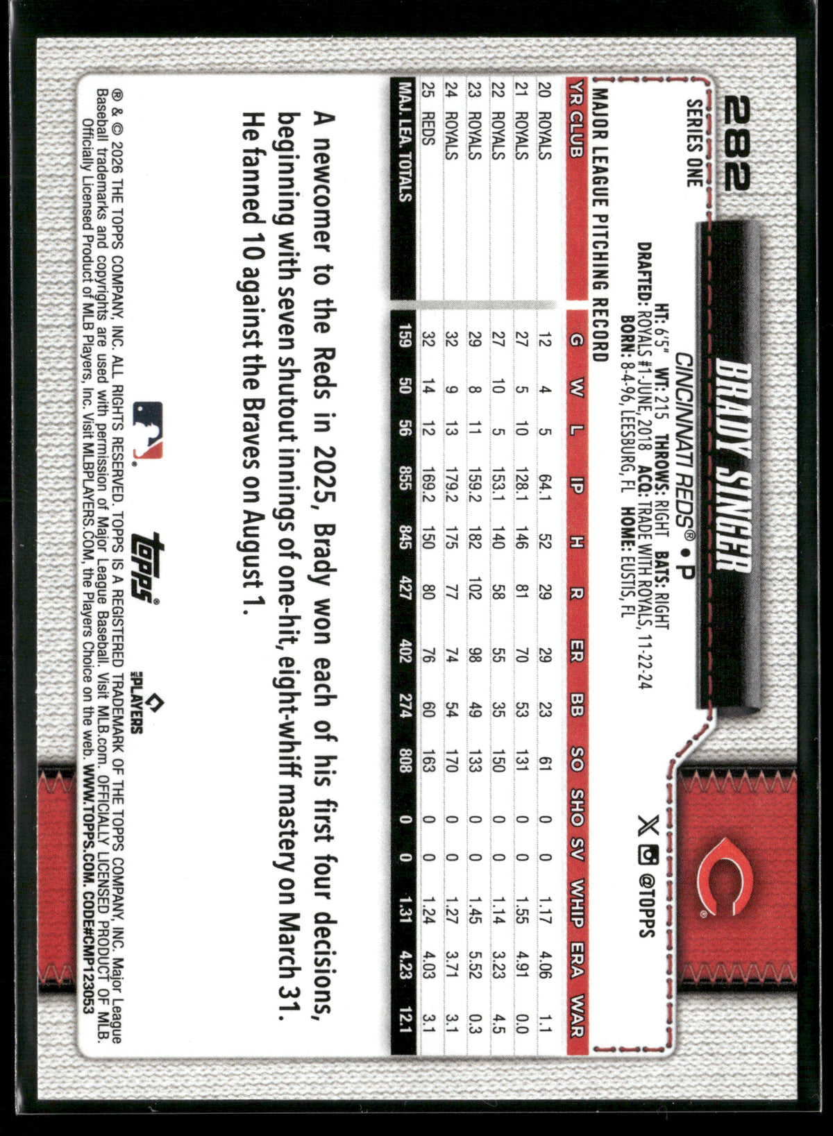 2026 Topps Series 1 Brady Singer #282