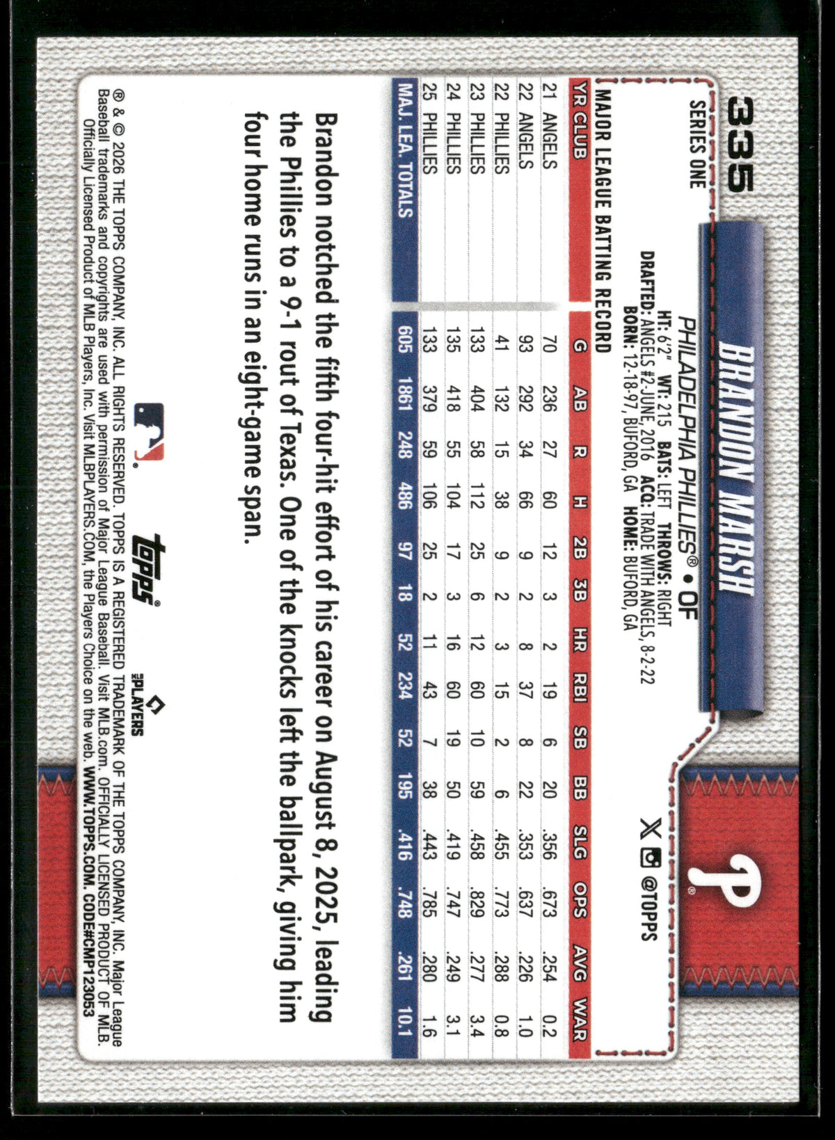 2026 Topps Series 1 Brandon Marsh #335