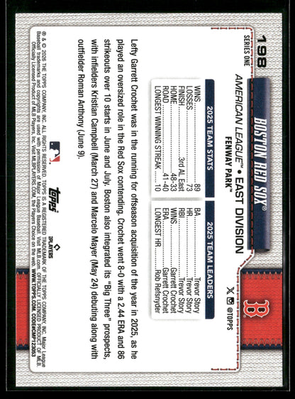 2026 Topps Series 1 Boston Red Sox #198
