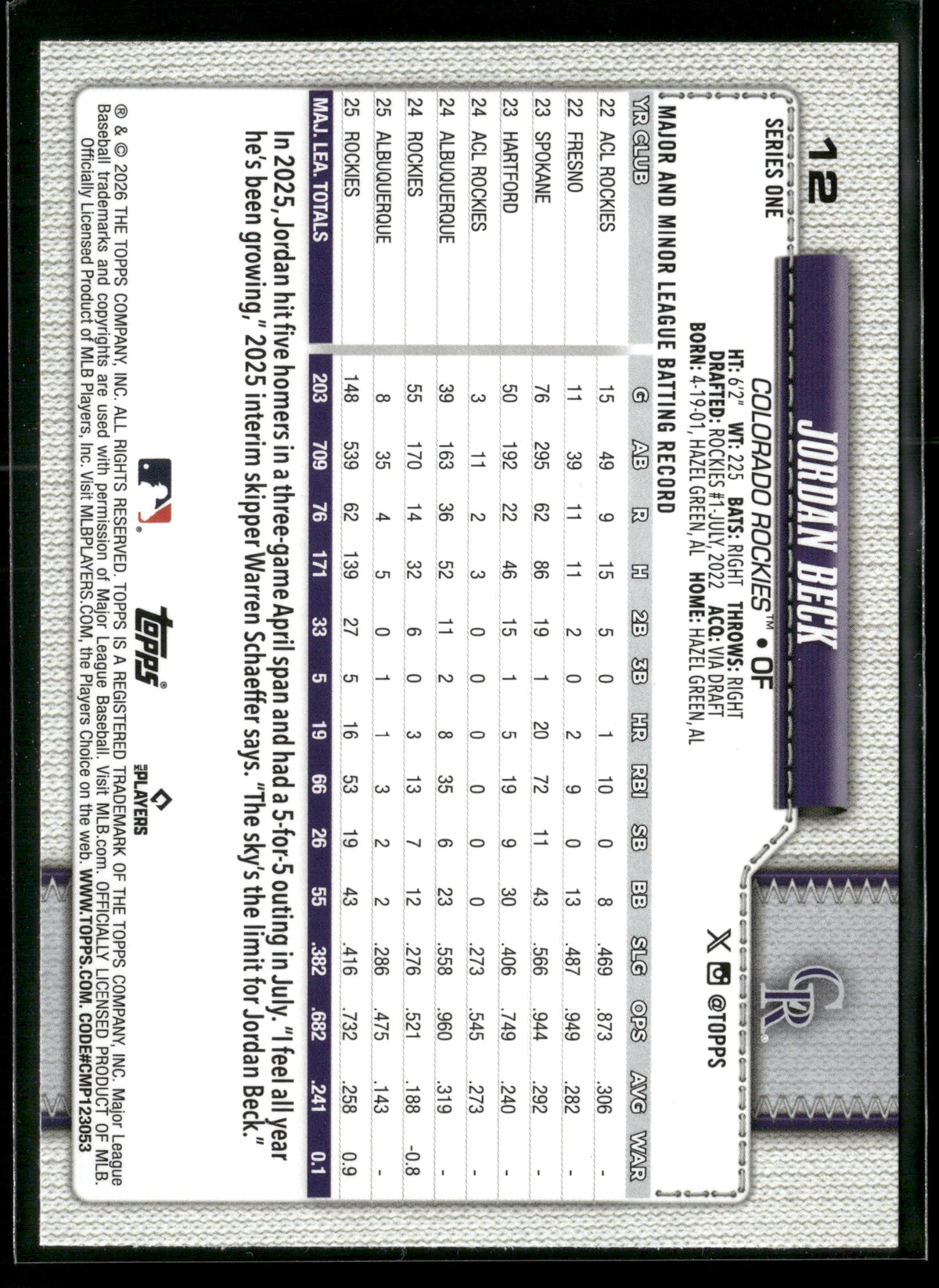 2026 Topps Series 1 Jordan Beck #12
