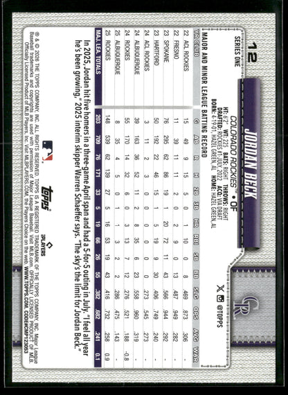 2026 Topps Series 1 Jordan Beck #12